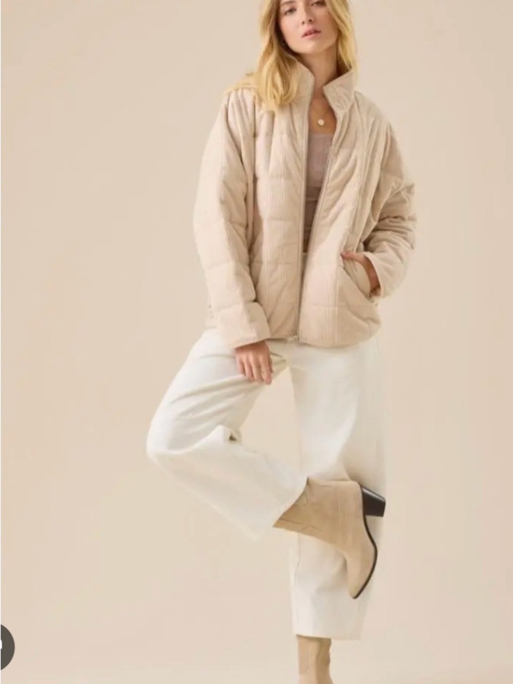 Altar'd State Light Beige Quilted Corduroy Puffer Jacket - Picture 3 of 7